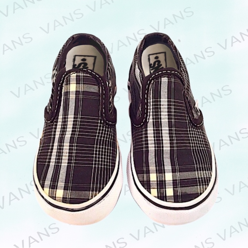 Vans Toddler Black Plaid Slip On Sneakers Size 5
